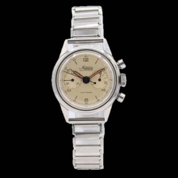 Vintage 32mm Minerva Men's Chronograph Wristwatch Valjoux 69 Swiss Steel Rare - Picture 5 of 7